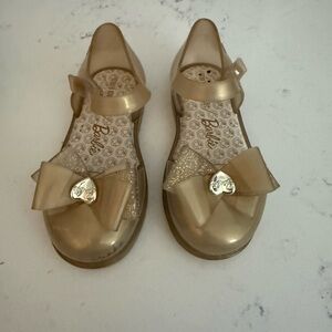 Mini Melissa Barbie Gold Dress Shoes with Heart Bow